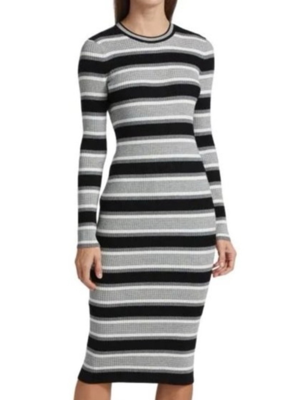 Theory Striped Black and Gray Long-Sleeve Knit Dress